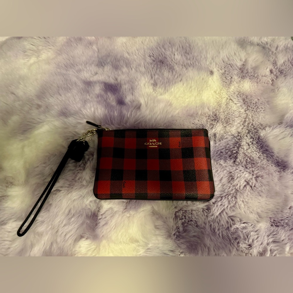 Coach Red and Black Plaid Wristlet